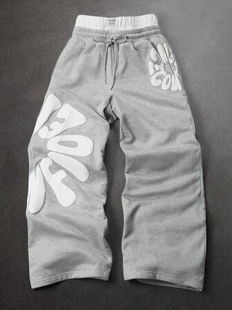 Custom Grey Heather Wide-Leg Graphic Fleece Sweatpants
