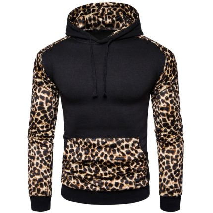 Custom Leopard Print Raglan Contrast Pullover Hoodie
