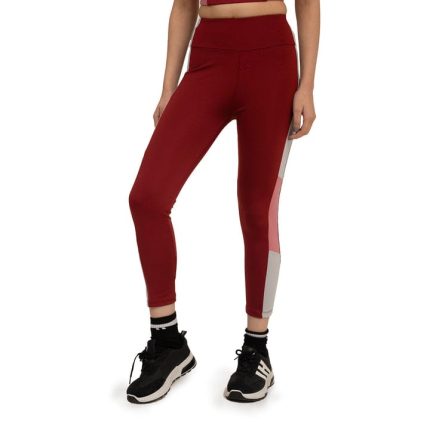 Women's Maroon, Pink, and Grey Color-Blocked Athletic Leggings