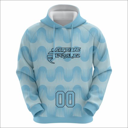 Men's Light Blue Wavy Pattern Pullover Athletic Hoodie