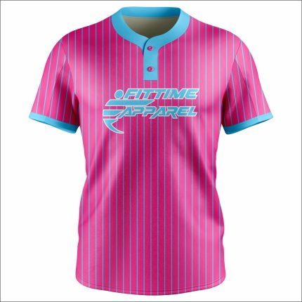 Men's Pink & Light Blue Pinstripe Henley Baseball Jersey