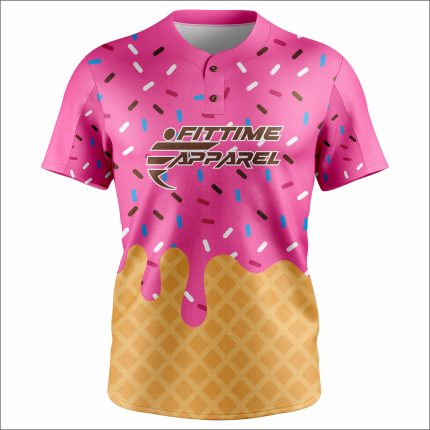 Men's Pink & Waffle Cone Donut Henley Baseball Jersey