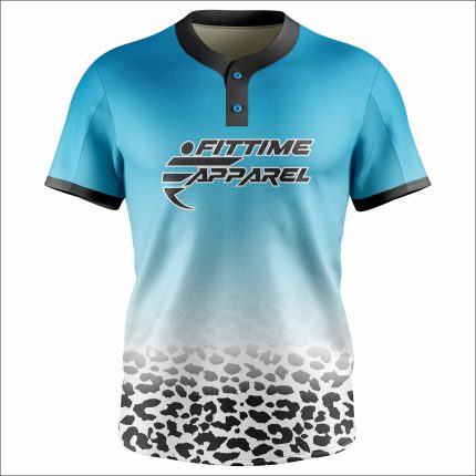 Men's Cyan & Leopard Gradient Henley Baseball Jersey