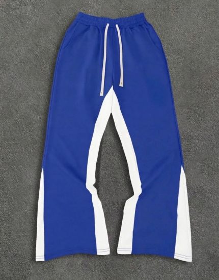 Custom Royal Blue & White Contrast Panel Flared Sweatpants