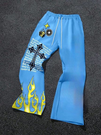 Custom Sky Blue Graphic Flared Sweatpants
